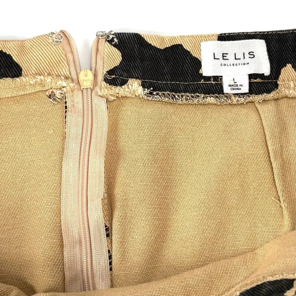 NWT Womens Beige Cow Print Denim Mini Skirt Western Jean LARGE Cowgirl Y2K Boho